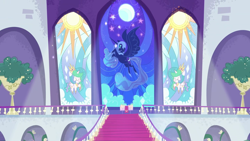 Size: 1920x1080 | Tagged: safe, derpibooru import, screencap, nightmare moon, princess celestia, alicorn, magical mare-story tour, my little pony: pony life, spoiler:pony life s02e13, spoiler:pony life season 2, stained glass, stained glass window