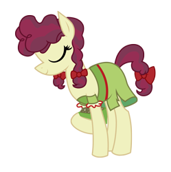 Size: 3139x3146 | Tagged: safe, artist:three uncle, derpibooru import, hilly hooffield, earth pony, pony, the hooffields and mccolts, background pony, bow, clothes, cute, eyes closed, female, hair bow, hooffield family, mare, pigtails, pose, simple background, solo, vector