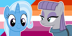 Size: 1000x500 | Tagged: safe, artist:prideponies, derpibooru import, maud pie, trixie, female, headcanon, lesbian, lesbian pride flag, mauxie, pride, pride flag, shipping, transgender pride flag