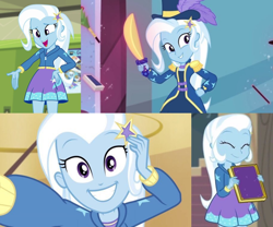 Size: 1448x1204 | Tagged: safe, derpibooru import, screencap, trixie, better together, do it for the ponygram!, equestria girls, forgotten friendship, street magic with trixie, collage