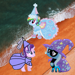 Size: 1080x1080 | Tagged: safe, artist:ashertristaxx12, derpibooru import, rainbow dash, starlight glimmer, trixie, pony, unicorn, clothes, costume