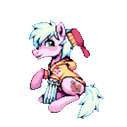 Size: 896x896 | Tagged: safe, artist:hikkage, derpibooru import, oc, oc only, oc:loveshy, earth pony, animated, brush, brushie, brushing mane, clothes, commission, cute, earth pony oc, hoodie, male, pixel art, simple background, sock, solo, sweater, transparent background, ych result