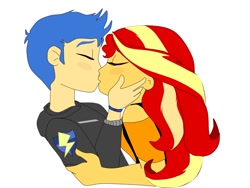 Size: 960x720 | Tagged: safe, artist:fireworkspop, derpibooru import, flash sentry, sunset shimmer, equestria girls, bust, eyes closed, female, flashimmer, kissing, male, shipping, simple background, straight, white background