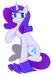 Size: 1262x1867 | Tagged: safe, artist:summersplash, derpibooru import, rarity, pony, unicorn, ear piercing, earring, jewelry, piercing, raised hoof, raised leg, simple background, sitting, solo, transparent background