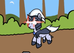 Size: 836x598 | Tagged: safe, alternate version, artist:neuro, silver sable, pony, unicorn, animated, armor, cute, female, floating, glowing eyes, guardsmare, helmet, hoof shoes, mare, motion blur, mp4, royal guard, smiling, solo