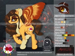 Size: 1024x765 | Tagged: safe, alternate version, artist:maryhoovesfield, derpibooru import, oc, oc only, pegasus, pony, cyrillic, ear fluff, ear piercing, earring, ears, eye scar, eyelashes, floppy ears, jewelry, pegasus oc, piercing, raised hoof, raised leg, reference sheet, russian, scar, solo, wings