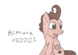 Size: 1119x800 | Tagged: safe, artist:cmara, derpibooru import, pound cake, pegasus, pony, male, older, older pound cake, open mouth, simple background, sitting, solo, stallion, traditional art, white background