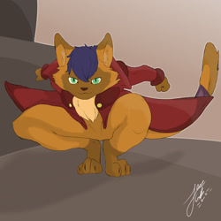 Size: 1280x1280 | Tagged: safe, artist:connerarts, derpibooru import, capper dapperpaws, abyssinian, anthro, digitigrade anthro, my little pony: the movie, clothes, coat, looking at you, male, solo, tail