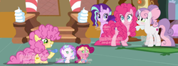 Size: 4268x1588 | Tagged: safe, artist:mainii-chan, derpibooru import, li'l cheese, pinkie pie, starlight glimmer, sweetie belle, oc, oc:mulberry, oc:star struck, pony, unicorn, the last problem, baby, baby pony, magical lesbian spawn, offspring, older, parent:cheese sandwich, parent:pinkie pie, parent:scootaloo, parent:starlight glimmer, parent:sweetie belle, parent:trixie, parents:cheesepie, parents:scootabelle, parents:startrix