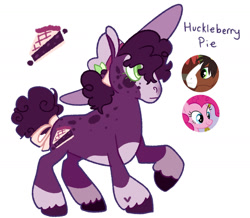 Size: 1280x1114 | Tagged: safe, artist:babypaste, derpibooru import, pinkie pie, trouble shoes, oc, oc:huckleberry pie, earth pony, pony, bow, hat, offspring, parent:pinkie pie, parent:trouble shoes, parents:trouble pie, screencap reference, simple background, solo, sun hat, tail bow, unshorn fetlocks, white background
