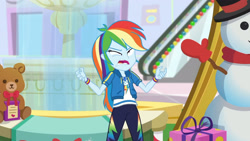 Size: 3410x1920 | Tagged: safe, derpibooru import, screencap, rainbow dash, equestria girls, equestria girls series, holidays unwrapped, spoiler:eqg series (season 2), clothes, cutie mark, cutie mark on clothes, dashing through the mall, faic, female, geode of super speed, hoodie, jewelry, lidded eyes, magical geodes, necklace, open mouth, rainbow dash is best facemaker, solo