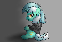 Size: 7381x4921 | Tagged: safe, artist:background basset, derpibooru import, lyra heartstrings, pony, unicorn, clothes, dig the swell hoodie, gray background, hoodie, simple background, solo
