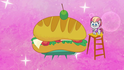 Size: 1920x1080 | Tagged: safe, derpibooru import, screencap, earth pony, pony, my little pony: pony life, the comet section, spoiler:pony life s02e03, darling dish, giant food, sub sandwich