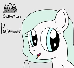 Size: 753x698 | Tagged: safe, artist:yorkyloves, derpibooru import, oc, oc:paramount, earth pony, pony, ask, ask juby, cutie mark, female, gray background, mare, mountain, open mouth, raised leg, signature, simple background, smiling, tumblr, underhoof
