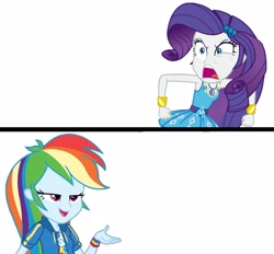 Size: 2289x2128 | Tagged: safe, derpibooru import, rainbow dash, rarity, better together, equestria girls, holidays unwrapped, rollercoaster of friendship, angry, bedroom eyes, comments, geode of shielding, geode of super speed, lidded eyes, magical geodes, meme, meme template, rage, rarirage, rarity anger at rainbow dash meme, yelling