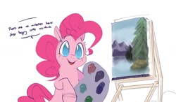 Size: 1280x749 | Tagged: safe, artist:hattsy, pinkie pie, earth pony, pony, bob ross, cute, diapinkes, female, mare, no pony, paint, painting, simple background, solo, white background