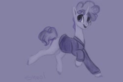 Size: 2048x1365 | Tagged: safe, artist:violettacamak, oc, oc:boysenberry, pony, unicorn, clothes, monochrome, short tail, solo, sweater, two toned mane, two toned tail, unshorn fetlocks