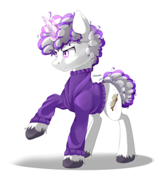 Size: 2500x2800 | Tagged: safe, artist:nihithebrony, oc, oc:boysenberry, pony, unicorn, clothes, magic, purple eyes, sweater, two toned mane, two toned tail, unicorn oc, unshorn fetlocks, white coat