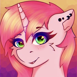 Size: 2931x2931 | Tagged: safe, artist:legionsunite, derpibooru import, oc, oc only, pony, unicorn, ear piercing, freckles, piercing, smiling