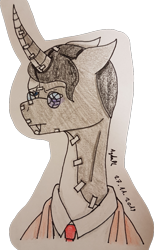 Size: 1729x2810 | Tagged: safe, artist:agdapl, derpibooru import, pony, unicorn, bust, clothes, glases, horn, male, medic, ponified, signature, stallion, team fortress 2, traditional art