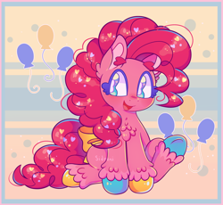 Size: 2048x1882 | Tagged: safe, artist:sidruni, derpibooru import, pinkie pie, earth pony, pony, chest fluff, colored hooves, cute, cutie mark, diapinkes, ear fluff, ears, female, heart, heart eyes, mare, open mouth, sitting, solo, unshorn fetlocks, wingding eyes