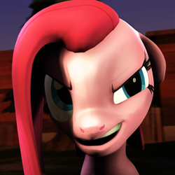 Size: 1080x1080 | Tagged: safe, artist:camchao, derpibooru import, pinkie pie, earth pony, 3d, edgy, faic, female, pinkamena diane pie, smiling, smug, solo, solo female, source filmmaker