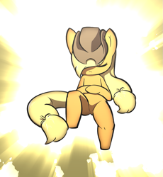 Size: 909x987 | Tagged: safe, artist:afkregen, derpibooru import, applejack, earth pony, semi-anthro, cowboy hat, digital art, eyes closed, female, hat, sleeping, solo, tail, thighs