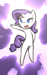 Size: 765x1200 | Tagged: safe, artist:afkregen, derpibooru import, rarity, semi-anthro, unicorn, digital art, female, horn, open mouth, solo, tail, thighs