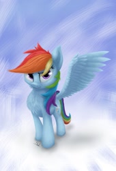 Size: 695x1024 | Tagged: safe, artist:thunder s arts, derpibooru import, rainbow dash, pegasus, pony, full body, looking at you, mlp:fim, my little pony, simple background, spread wings, wings