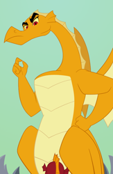Size: 538x825 | Tagged: safe, artist:queencold, derpibooru import, garble, oc, oc:caldera, dragon, dragoness, duo, fanfic in the description, female, male, mother and child, mother and son, parent and child, story included, teenaged dragon