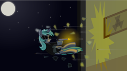 Size: 1024x574 | Tagged: safe, artist:hhnuhn, derpibooru import, oc, oc only, pony, unicorn, gun, moon, night, solo, the matrix, weapon