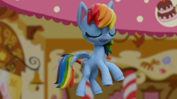 Size: 1920x1080 | Tagged: safe, derpibooru import, screencap, rainbow dash, pony, cake off, my little pony: pony life, my little pony: stop motion short, eyes closed, smiling, solo, stop motion