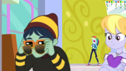 Size: 3410x1920 | Tagged: safe, derpibooru import, screencap, rainbow dash, equestria girls, equestria girls series, holidays unwrapped, spoiler:eqg series (season 2), clothes, converse, cutie mark, cutie mark on clothes, dashing through the mall, female, geode of super speed, hoodie, jewelry, magical geodes, male, necklace, nose in the air, open mouth, shoes, smiling, sunglasses