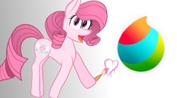 Size: 1298x720 | Tagged: safe, artist:guruyunus17, derpibooru import, oc, oc only, oc:annisa trihapsari, earth pony, pony, base used, earth pony oc, female, heart, looking at you, mare, medibang paint, not rarity, open mouth, painting, pink body, pink hair, solo, vector