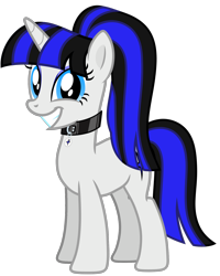 Size: 3070x3835 | Tagged: safe, artist:severity-gray, derpibooru import, oc, oc:coldlight bluestar, pony, unicorn, alternate hairstyle, collar, cutie mark, cutie mark accessory, cutie mark collar, female, grin, looking at you, mare, ponytail, simple background, smiley face, smiling, smiling at you, transparent background, wide smile