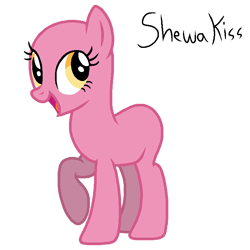 Size: 768x768 | Tagged: safe, artist:shewakiss, derpibooru import, earth pony, pony, bald, base, female, mare, open mouth, raised hoof, raised leg, signature, simple background, smiling, transparent background, underhoof