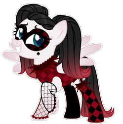 Size: 2156x2168 | Tagged: safe, artist:aurorakaufmann, derpibooru import, oc, oc only, oc:giggle glider, pegasus, pony, clothes, corset, female, fishnet stockings, grin, jester, mare, mask, raised hoof, raised leg, simple background, smiling, socks, solo, stockings, tattoo, thigh highs, transparent background