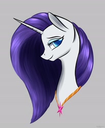 Size: 2200x2677 | Tagged: safe, artist:renarde-louve, derpibooru import, rarity, pony, unicorn, bust, cutie mark necklace, female, gray background, implied lesbian, implied rarilight, implied shipping, jewelry, mare, necklace, simple background, solo