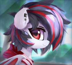 Size: 2137x1916 | Tagged: safe, artist:jfrxd, derpibooru import, oc, oc:jfrxd, bat pony, pony, bat pony oc, bat wings, black hair, chest fluff, clothes, cute, ear piercing, hoodie, male, photo, piercing, ponyville, red eyes, solo, stallion, tree, wings