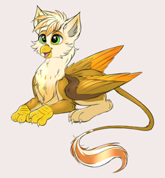 Size: 3852x4165 | Tagged: safe, artist:confetticakez, derpibooru import, oc, oc only, oc:ember burd, griffon, beak, chest fluff, claws, colored sketch, colored wings, eared griffon, gradient wings, griffon oc, head feathers, male, multicolored wings, open beak, open mouth, paws, solo, tail, talons, wings