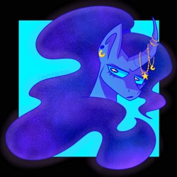 Size: 2000x2000 | Tagged: safe, artist:voidmoth, derpibooru import, princess luna, alicorn, pony, curved horn, ear piercing, earring, female, high res, horn, jewelry, mare, piercing, solo