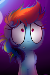 Size: 626x938 | Tagged: safe, artist:becauseimpink, derpibooru import, rainbow dash, pegasus, pony, comic:transition, cropped, ears, female, filly, filly rainbow dash, floppy ears, front view, frown, looking forward, reaction image, scared, scaredy dash, solo, younger