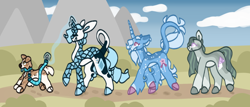 Size: 1064x456 | Tagged: safe, artist:trenchcoatraccoons, derpibooru import, marble pie, trixie, oc, family, parent:marble pie, parent:trixie