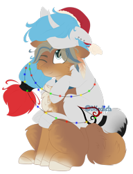 Size: 2148x2791 | Tagged: safe, artist:mediasmile666, derpibooru import, oc, oc only, pony, unicorn, christmas, duo, hat, holiday, santa hat, simple background, sitting, transparent background