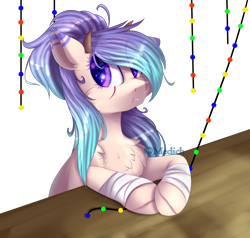 Size: 2508x2390 | Tagged: safe, artist:mediasmile666, derpibooru import, oc, oc only, original species, pony, bandage, bust, chest fluff, horn, solo