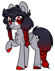 Size: 395x504 | Tagged: safe, artist:sparky-boi, derpibooru import, oc, oc:pyralis, pegasus, pony, braided pigtails, braided tail, female, mare, raised hoof, raised leg, simple background, solo, transparent background