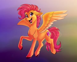 Size: 3529x2864 | Tagged: safe, alternate version, artist:unfinishedheckery, derpibooru import, scootaloo, pegasus, pony, digital art, female, high res, hooves, mare, older, older scootaloo, open mouth, solo, spread wings, tail, wings