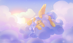 Size: 4404x2644 | Tagged: safe, artist:dedfriend, derpibooru import, pegasus, pony, cloud, sleeping, solo, sun