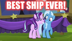 Size: 1920x1080 | Tagged: safe, derpibooru import, edit, edited screencap, screencap, starlight glimmer, trixie, pony, unicorn, no second prances, best ship ever, caption, female, image macro, imgflip, lesbian, shipping, startrix, text