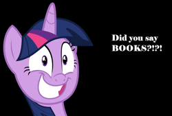 Size: 7072x4776 | Tagged: safe, artist:keronianniroro, artist:twilyisbestpone, derpibooru exclusive, derpibooru import, twilight sparkle, twilight sparkle (alicorn), alicorn, pony, absurd resolution, black background, book, bookhorse, female, mare, simple background, smiling, solo, that pony sure does love books, twilight sparkle is best facemaker, vector